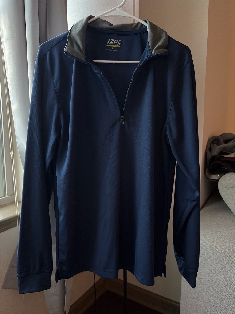 Izod Men's Navy Half-Zip Pullover with Olive Trim